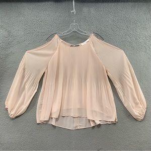 ASTR The Label Blush Pink Pleated Long Puff Sleeve Top Blouse Back Tie Size M